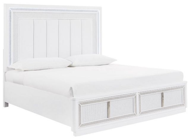Signature Design by Ashley® Chalanna White Lacquer Queen Upholstered Storage Panel Bed