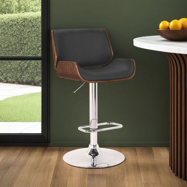 Armen Living London Black/Chrome/Walnut Bar Stool-1