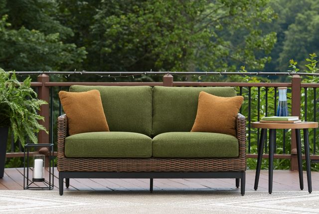 Signature Design by Ashley® Horizon Hall Brown/Green Aluminum Outdoor Loveseat -4