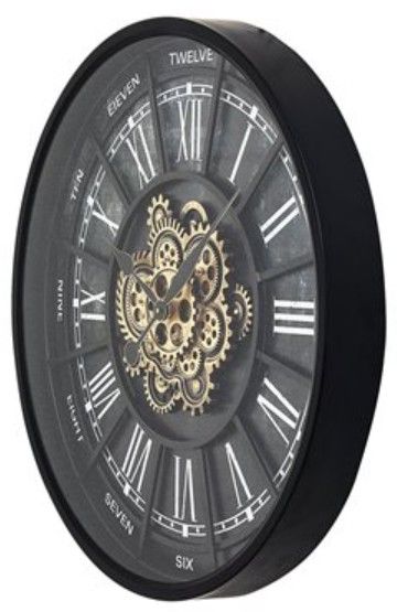 YHD Espirit Black Iron Open Gear Wall Clock-3