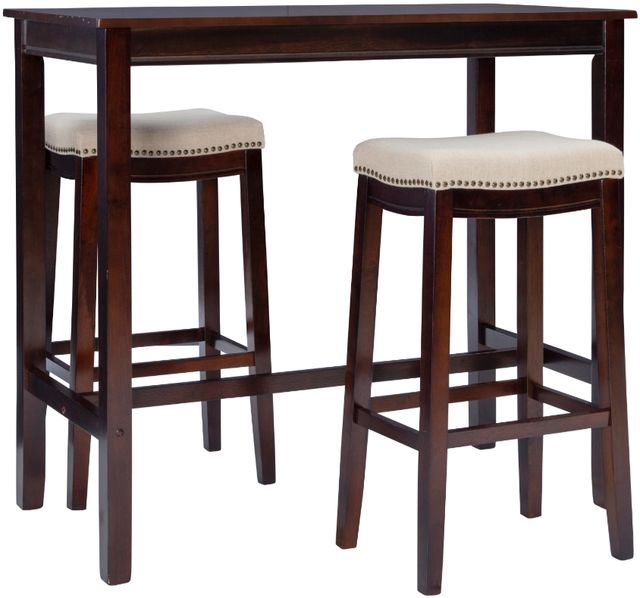 Linon Claridge 3-Piece Beige/Walnut Bar Table Set-0