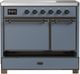 Ilve® Majestic III 40" Blue Gray Pro Style Induction Range with Solid Door and Burnished Trim-2