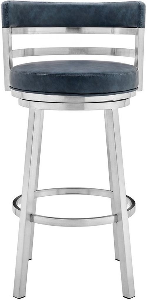 Armen Living Madrid Brushed Stainless Steel/Vintage Blue Swivel Counter Stool-2