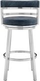 Armen Living Madrid Brushed Stainless Steel/Vintage Blue Swivel Counter Stool-2