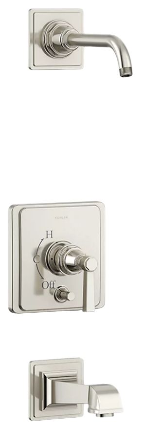 KOHLER® Pinstripe® Pure Rite-Temp® Vibrant Polished Nickel Bath and Shower Trim Kit with Push-Button Diverter and Lever Handle-0