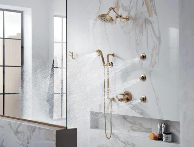 Brizo Litze® Brilliance® Luxe Gold® 8” H2Okinetic® Round Multi-Function Wall Mount Showerhead-1