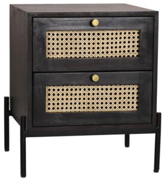 Jaipur Furniture Rattan Black 2-Drawer Bedside Table-0