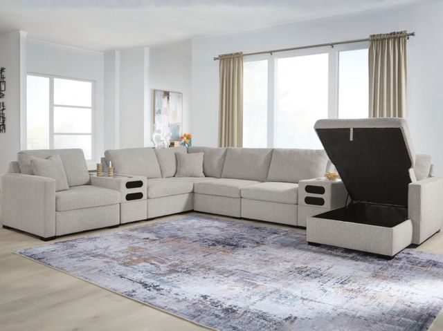 Benchcraft® ModMax Luxe 8-Piece Flint Right-Arm Facing Sectional and Storage Chaise with Audio Consoles-1