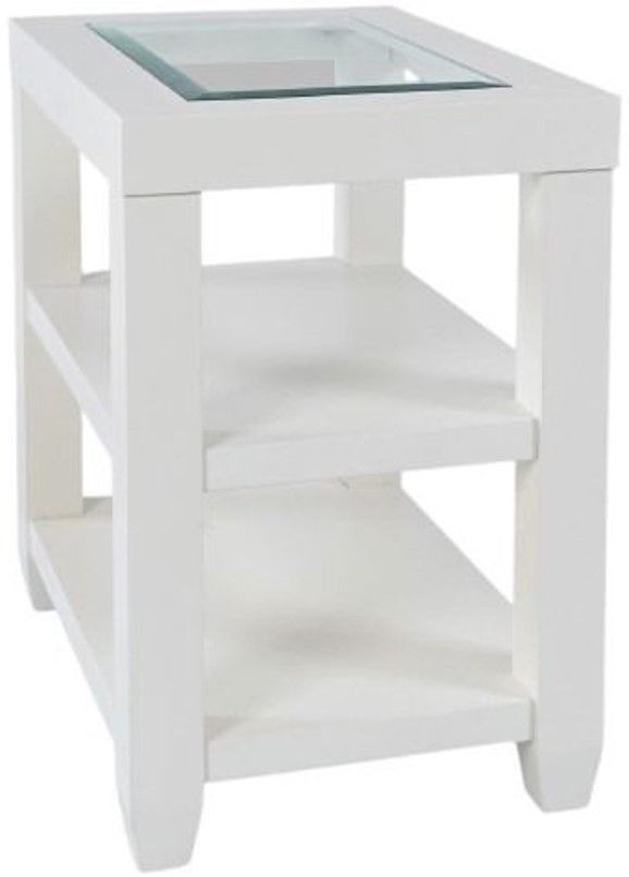 Jofran Inc. Urban Icon Glass Top Chairside Table with White Base-0