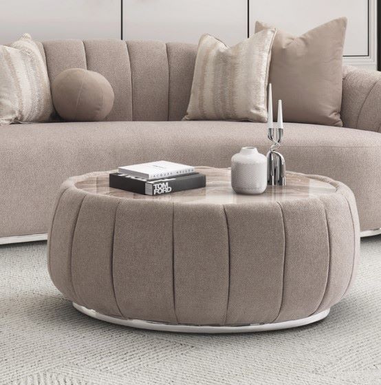 Michael Amini® Lucca Beige Cocktail Table with Silver Base-1