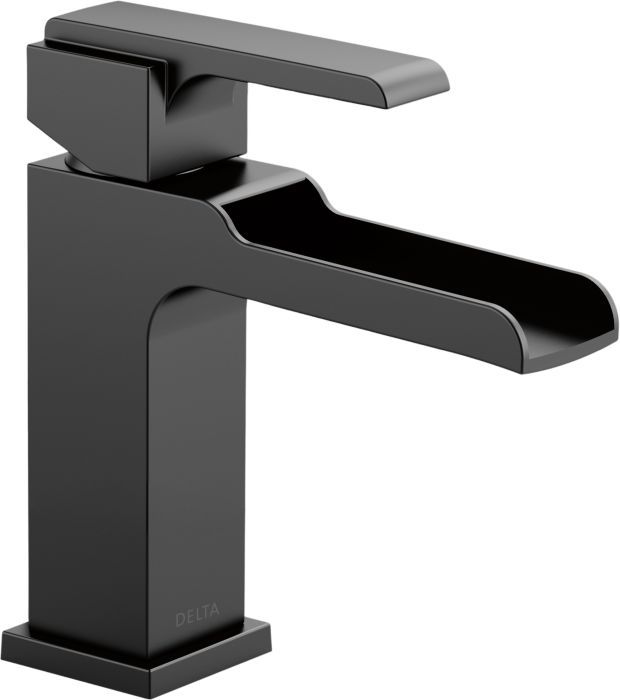 Delta Ara® Matte Black Single Handle Channel Bathroom Faucet with Drain-0