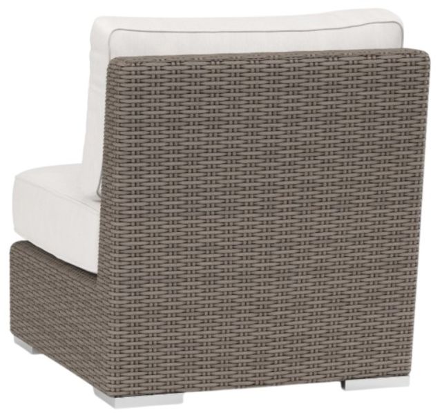 Sunset West Coronado Driftwood Resin Wicker Outdoor Armless Club Chair with Canvas Flax Cushion-3