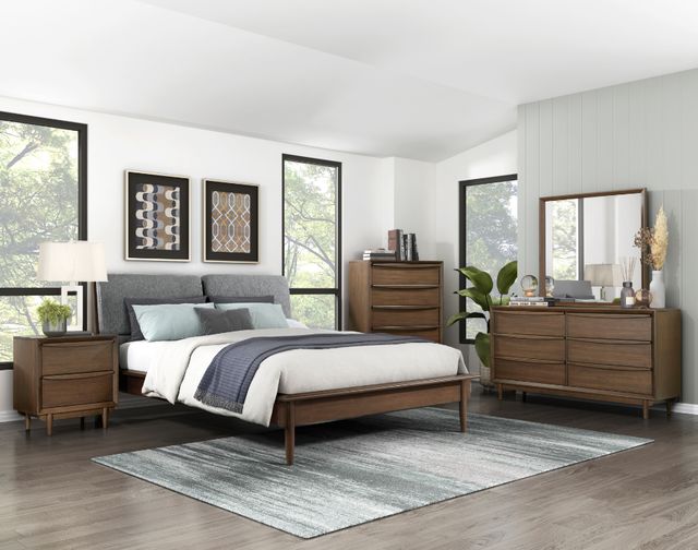 Homelegance® Astrid Gray/Walnut Queen Upholstered Panel Bed-1