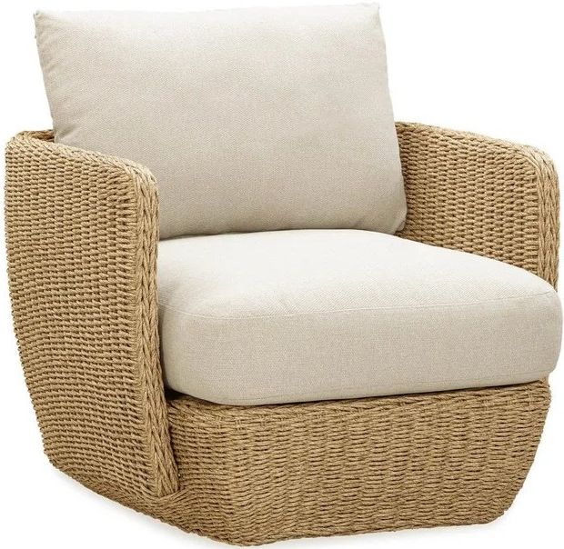 LH Home Siesta Natural Wicker Outdoor Club Chair with Beige Olefin Fabric Cushions-0