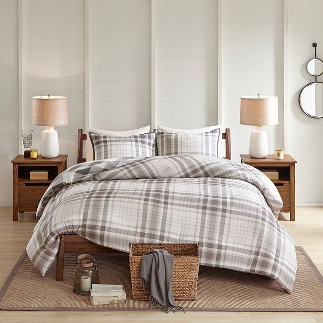Olliix by Madison Park 3 Piece Grey King/California King Sheffield Cotton Printed Reversible Duvet Cover Set-3