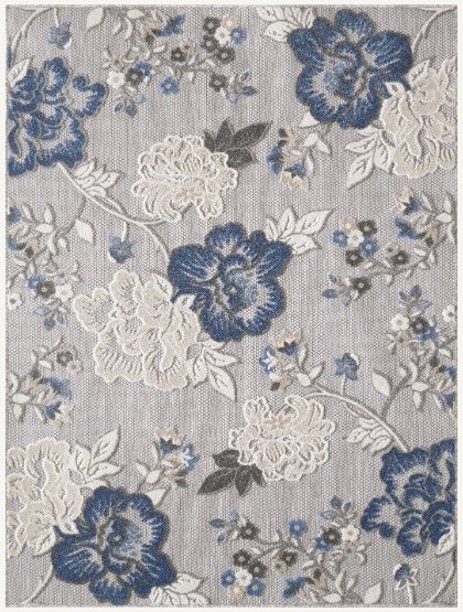 KAS Rugs Calla Blue/Gray Floral Vine 5'x7' Area Rug-0