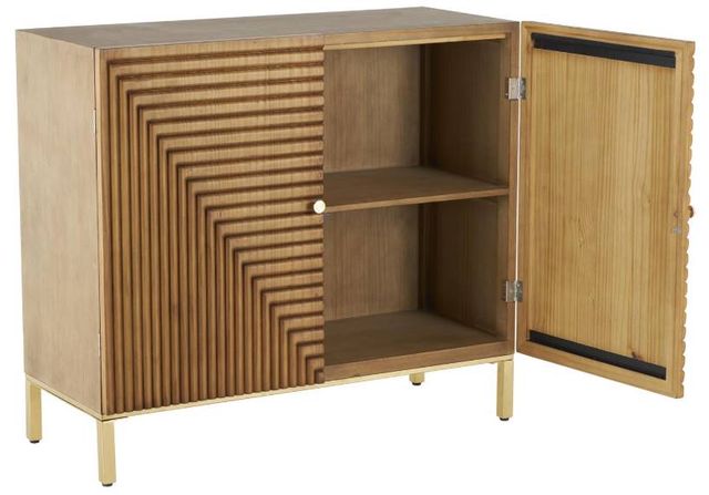 Deco Marche Brown Geometric Carved Square Cabinet with Gold Accents-2