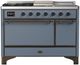 Ilve® Majestic III 48" Blue Gray Pro Style Dual Fuel Liquid Propane Range with 5 Black Brass Burners and Burnished Trim-0