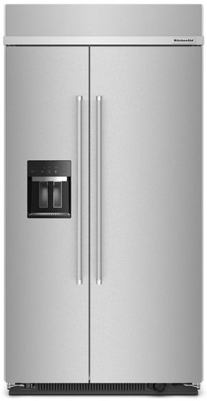 front view of the KitchenAid® 42 in. 25.1 Cu. Ft. Stainless Steel Built In Counter Depth Side-by-Side Refrigerator
