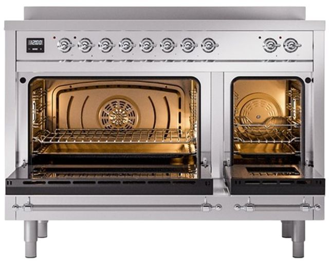 Ilve® Nostalgie II Series 48" Stainless Steel Pro Style Induction Range with Chrome Trim-1