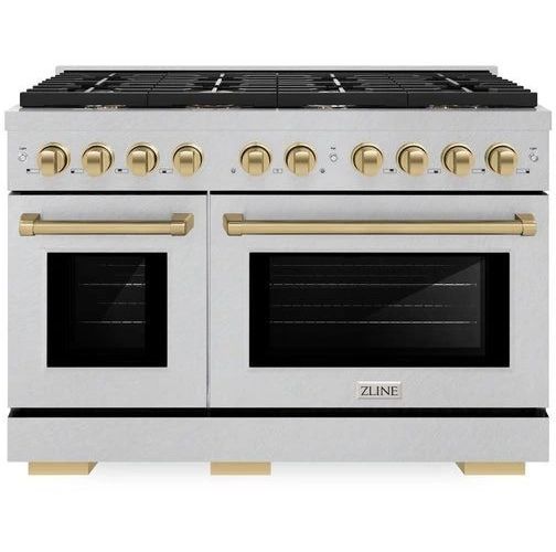 ZLINE Autograph Edition 48" DuraSnow® Stainless Steel Pro Style Gas Range with Champagne Bronze Accents-0