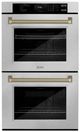 ZLINE Autograph Edition 30" Satin Stainless Steel with Champagne Bronze Helix Handles Professional True Convection Double Wall Oven-0