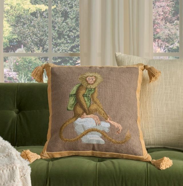 Nourison Home™ Mina Victory Vintage Pillow Taupe Monkey On Stone 19"x19" Throw Pillow-3