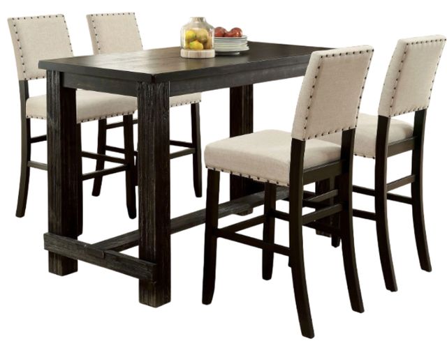 Furniture of America® Sania 5-Piece Antique Black/Beige Bar Table Set-0