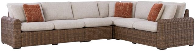 Signature Design by Ashley® Dolan Creek 4-Piece Beige/Brown Fabric/Wicker L-Shape Outdoor Sectional-0