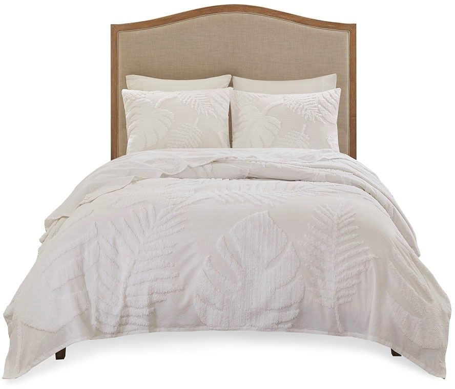 Olliix by Madison Park 3 Piece White King/California King Bahari Tufted Cotton Chenille Palm Coverlet Set