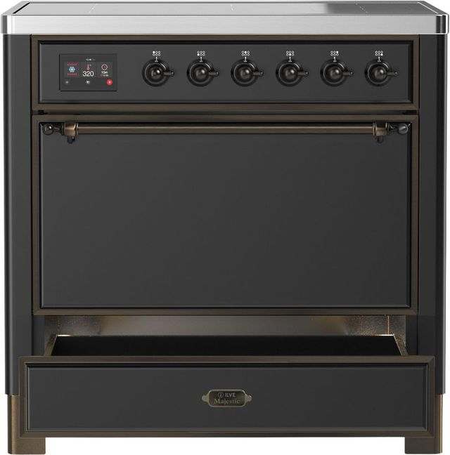 Ilve® Majestic III 36" Graphite Matte Pro Style Induction Range with Solid Door and Burnished Trim-2