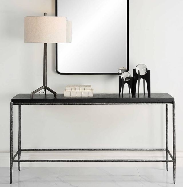 Uttermost® Crescendo Black Console Table with Dark Silver Frame-1