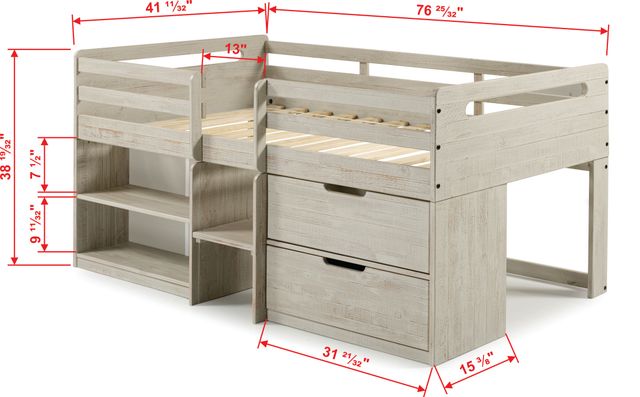 Donco Kids Columbia Rustic Light Gray Youth Twin Low Loft Bed-2