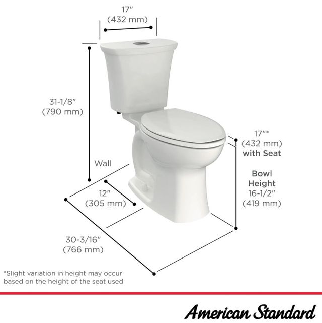 American Standard Edgemere White Two-Piece Dual Flush Chair-Height Round-Front Toilet Less Seat 1.28 gpf/4.8 Lpf and 1.0 gpf/3.8 Lpf-2