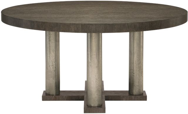 Bernhardt Linea Cerused Greige 60" Round Dining Table with Textured Graphite Metal Base-0