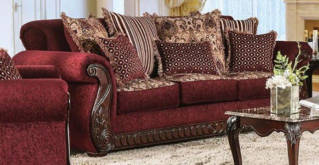 Furniture of America® Tabitha Wine/Dark Cherry Sofa and Loveseat-1