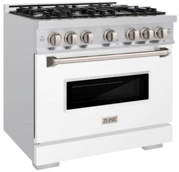 ZLINE Classic 36" Stainless Steel Pro Style Gas Range with White Matte Door-2