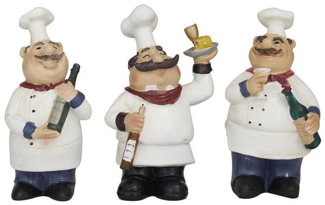 Deco Marche 3-Piece White Polystone Chef Sculpture Set-0