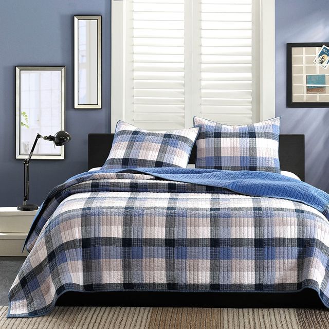 Olliix by INK+IVY Blue Full/Queen Maddox Coverlet Set-2