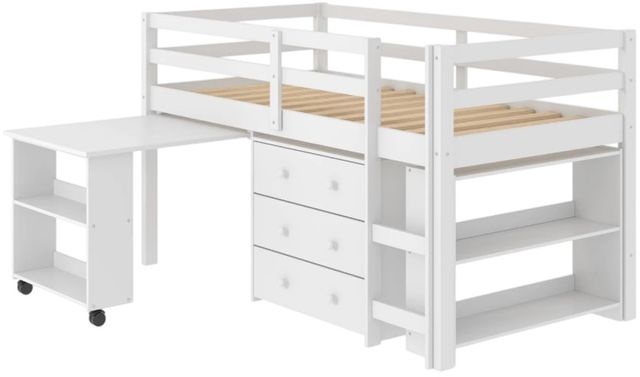 Donco Kids Study & Sleep White Youth Twin Low Loft with Desk, Chest and Bookcase-2