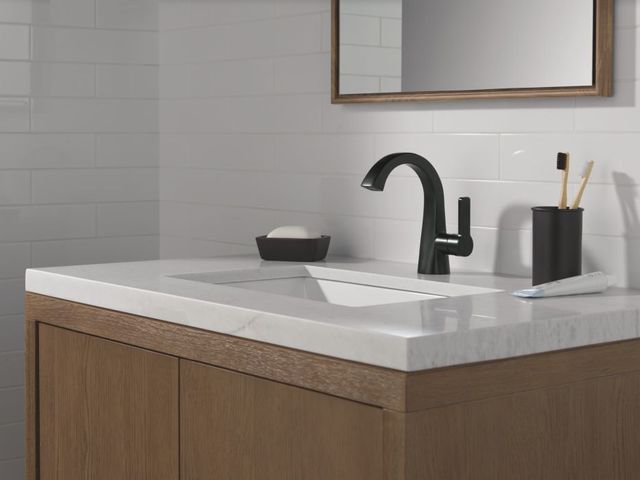 Delta Lineax™ Matte Black 8" Single Handle Bathroom Faucet with Drain-3