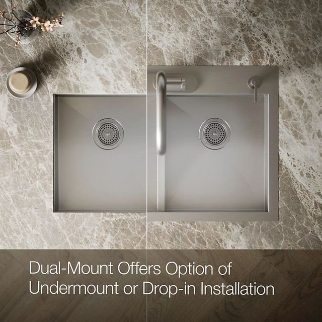 KOHLER® Vault™ Stainless Steel 33" Top/Undermount Double-Bowl Kitchen Sink-3