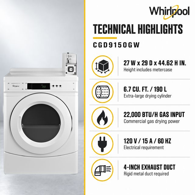 Whirlpool Commercial 6.7 Cu. Ft. Coin-Operated Gas Front-Load Dryer - White-4