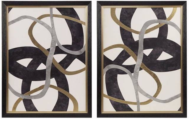 Olliix by Madison Park Moving Midas 2 Piece Black Abstract Gold Foil Framed Canvas Set-0