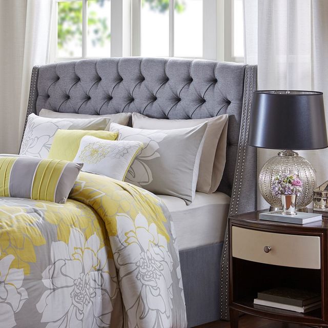 Olliix by Madison Park Grey Queen Harper Upholstery Headboard-4