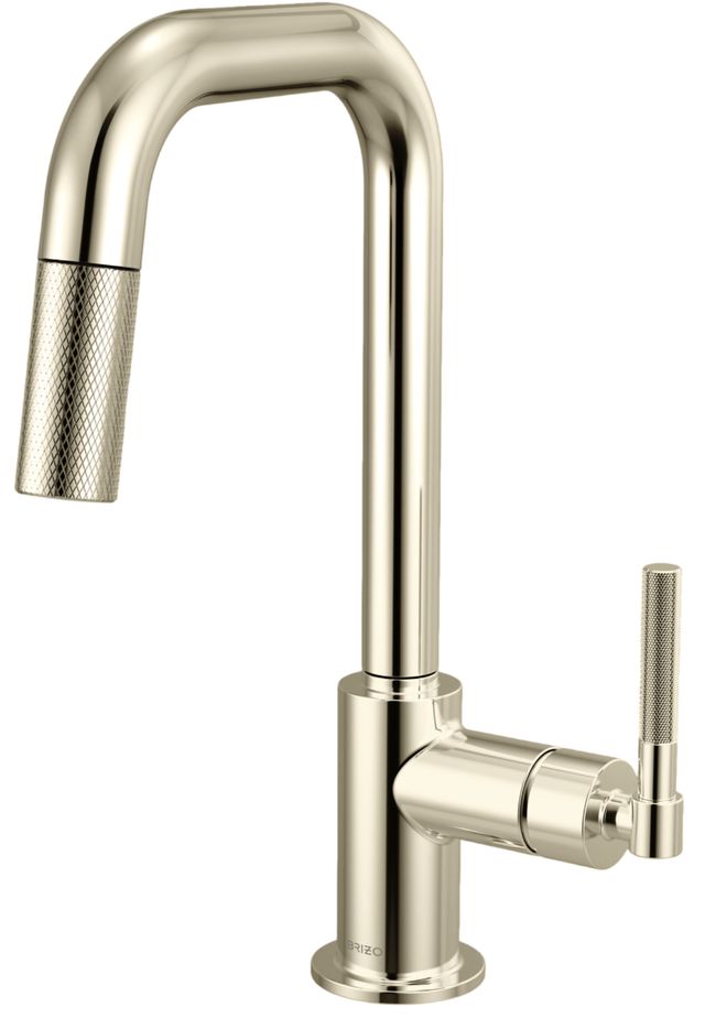 Brizo Litze® Brilliance® Polished Nickel Pull-Down Prep Faucet with Square Spout and Knurled Handle-0