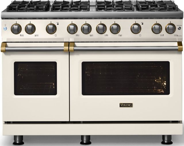 Viking® 5 Series 48" Pure White Pro Style Gas (LP) Range with Brushed Brass Trim-3