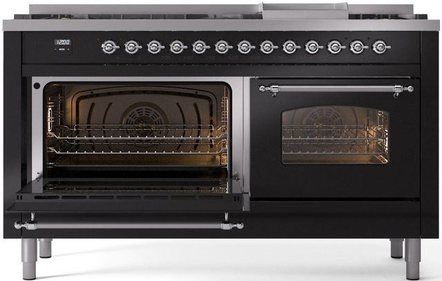 Ilve® Nostalgie II Series 60" Glossy Black Pro Style Dual Fuel Range-2