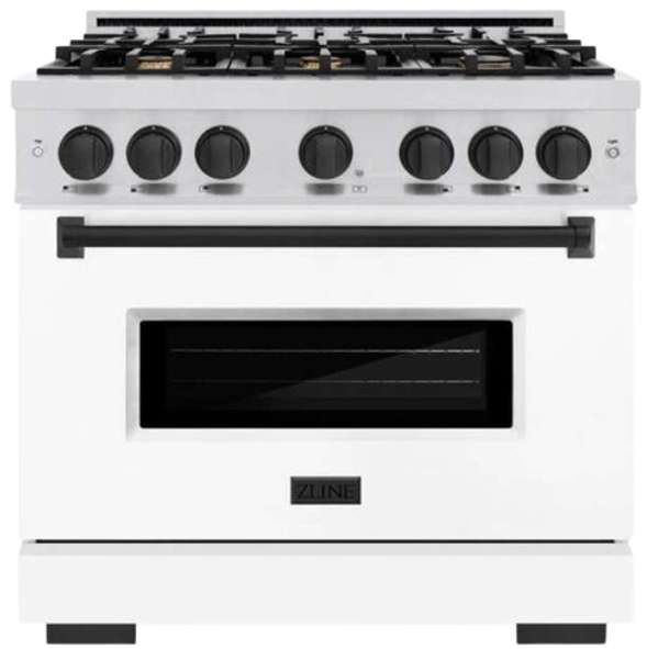ZLINE Classic Series Autograph Edition 36" Stainless Steel Pro Style Dual Fuel Range with White Matte Door and Matte Black Accents-0