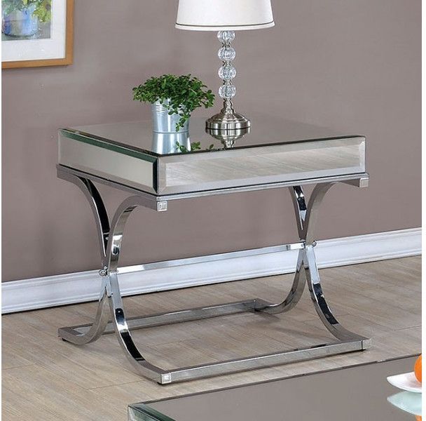 Furniture Of America® Sundance Mirror End Table with Chrome Base -0